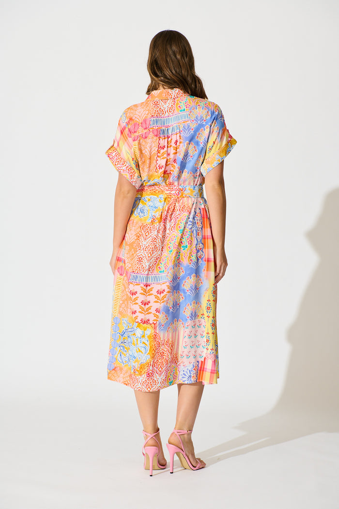 Vita Mia Midi Shirt Dress Bright Multi Patchwork Floral back