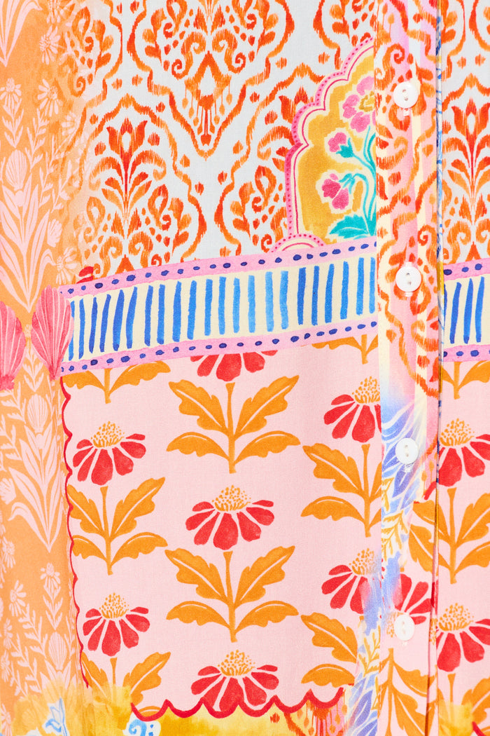 Vita Mia Midi Shirt Dress Bright Multi Patchwork Floral fabric