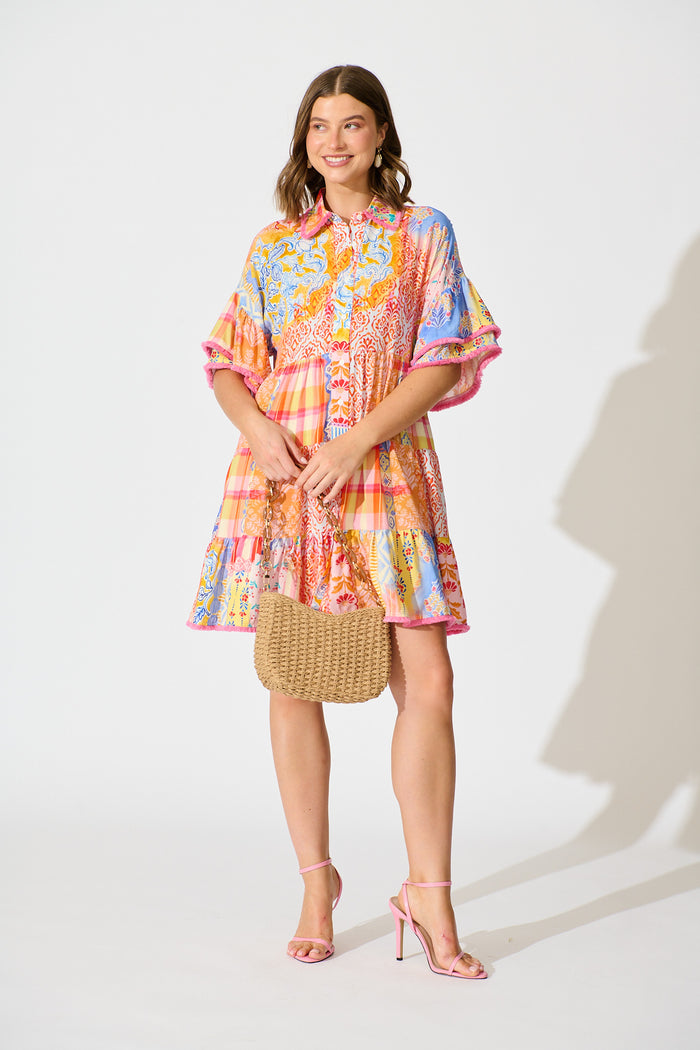 Makenna Dress in Bright Multi Patchwork Floral full length