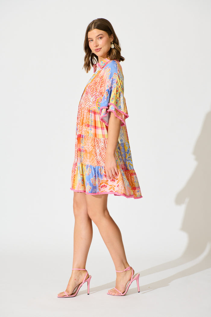 Makenna Dress in Bright Multi Patchwork Floral side