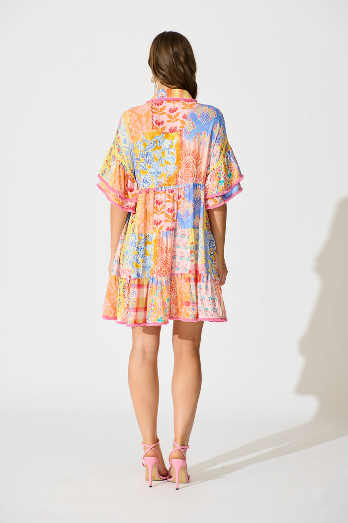 Makenna Dress in Bright Multi Patchwork Floral back