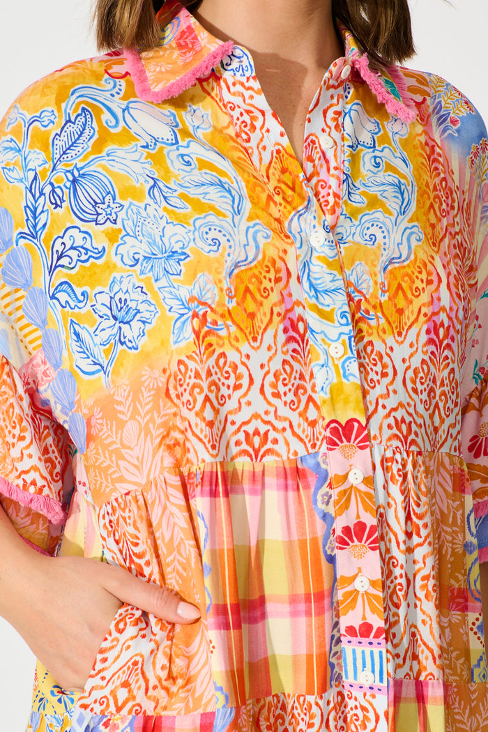 Makenna Dress in Bright Multi Patchwork Floral detail