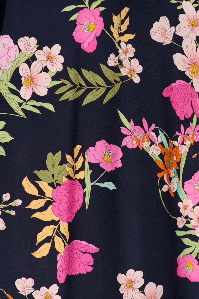 Melody Midi Dress in Navy Multi Floral fabric