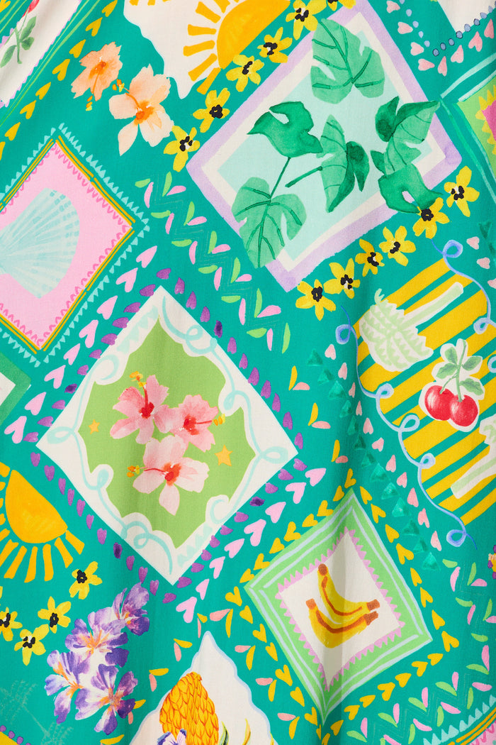 Georgina Maxi Dress In Green with Multi Tile Print fabric