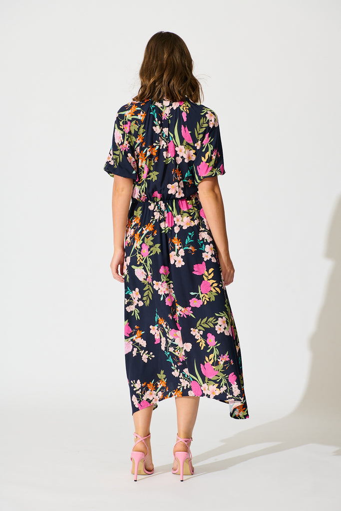Isla Botanica Midi Shirt Dress in Navy Multi Floral back
