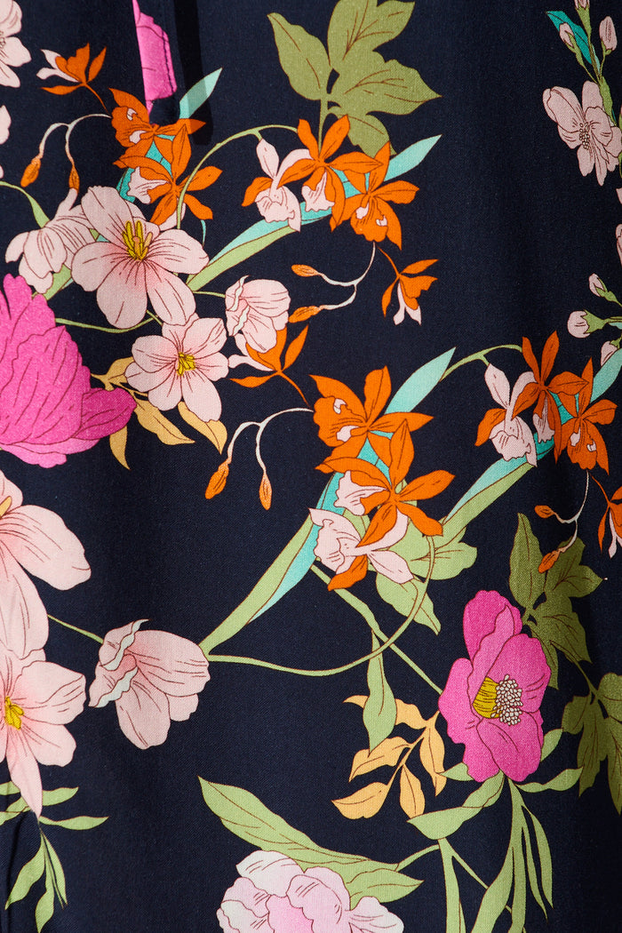 Isla Botanica Midi Shirt Dress in Navy Multi Floral fabric