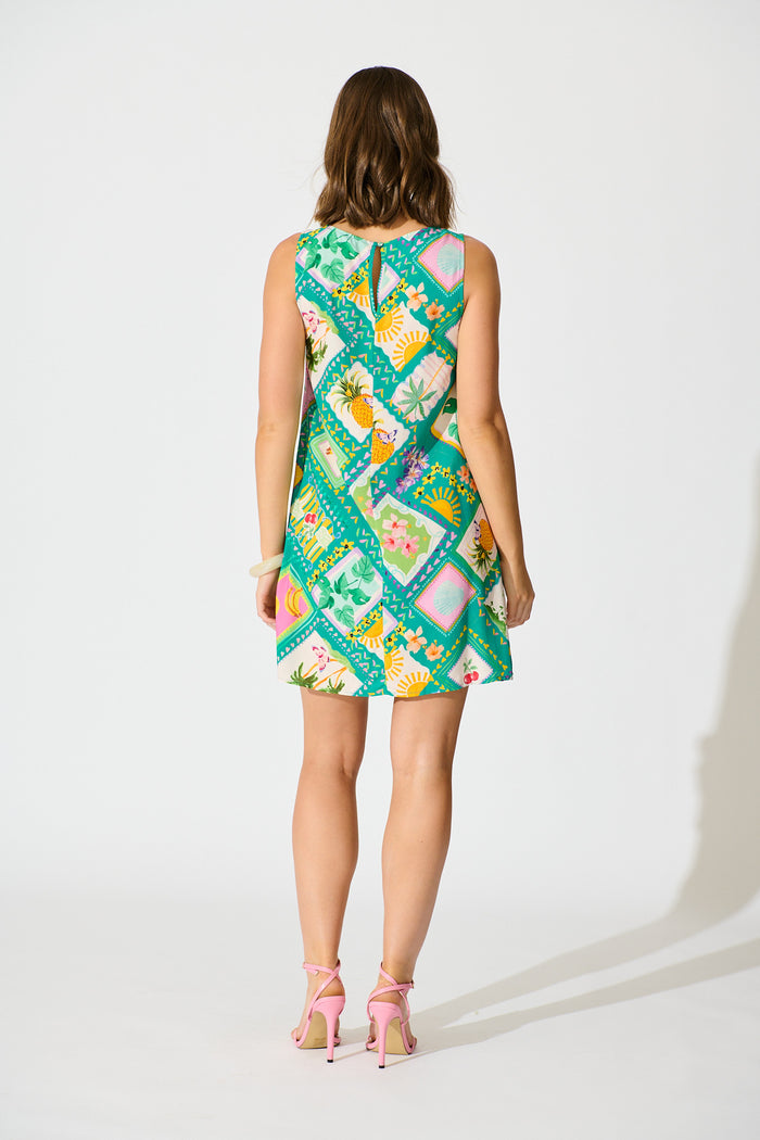 Sunlit Dress in Green with Multi Tile Print back