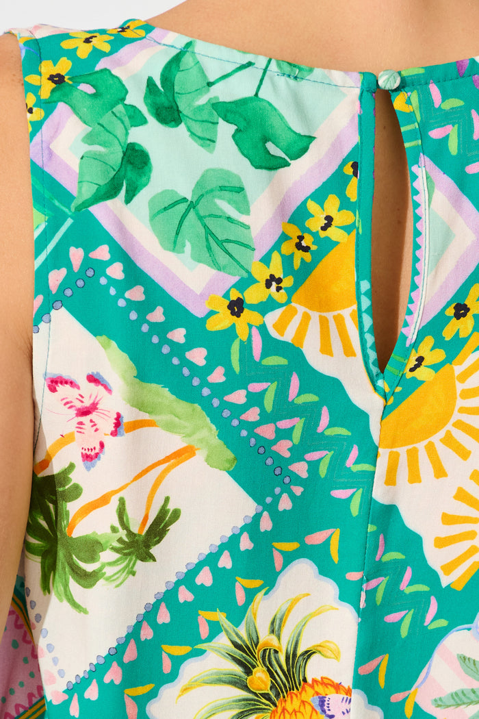 Sunlit Dress in Green with Multi Tile Print detail