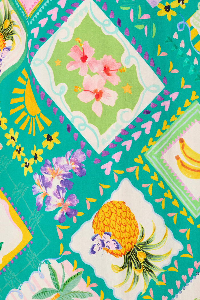 Sunlit Dress in Green with Multi Tile Print fabric