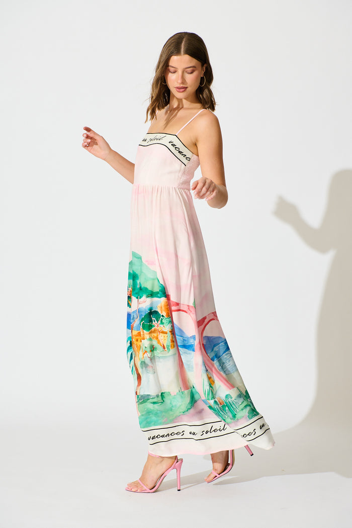 Belle Essence Maxi Sundress in Blush Multi Landscape Print side