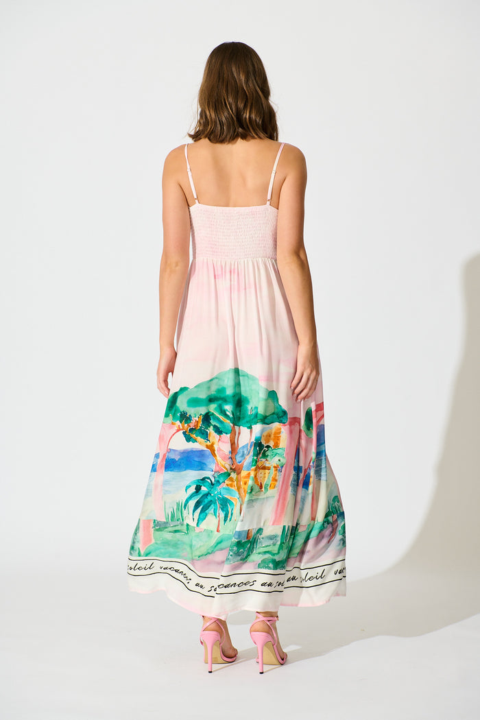 Belle Essence Maxi Sundress in Blush Multi Landscape Print back