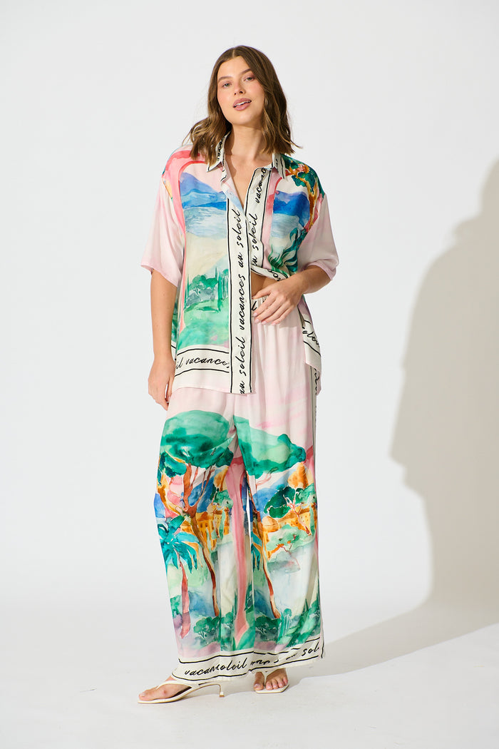 PRE ORDER Riviera Whisper Pant in Blush Multi Landscape Print full length set