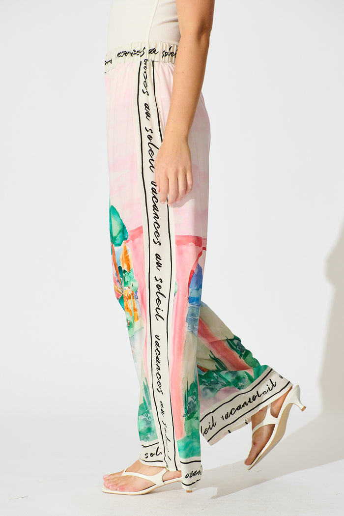 PRE ORDER Riviera Whisper Pant in Blush Multi Landscape Print side