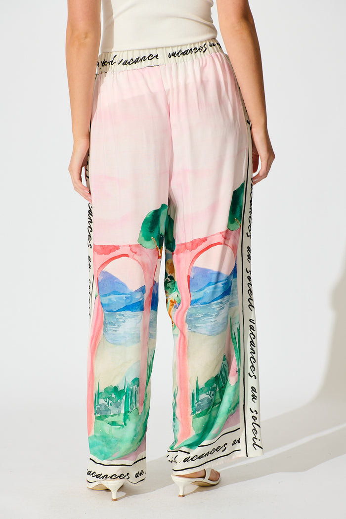 PRE ORDER Riviera Whisper Pant in Blush Multi Landscape Print back