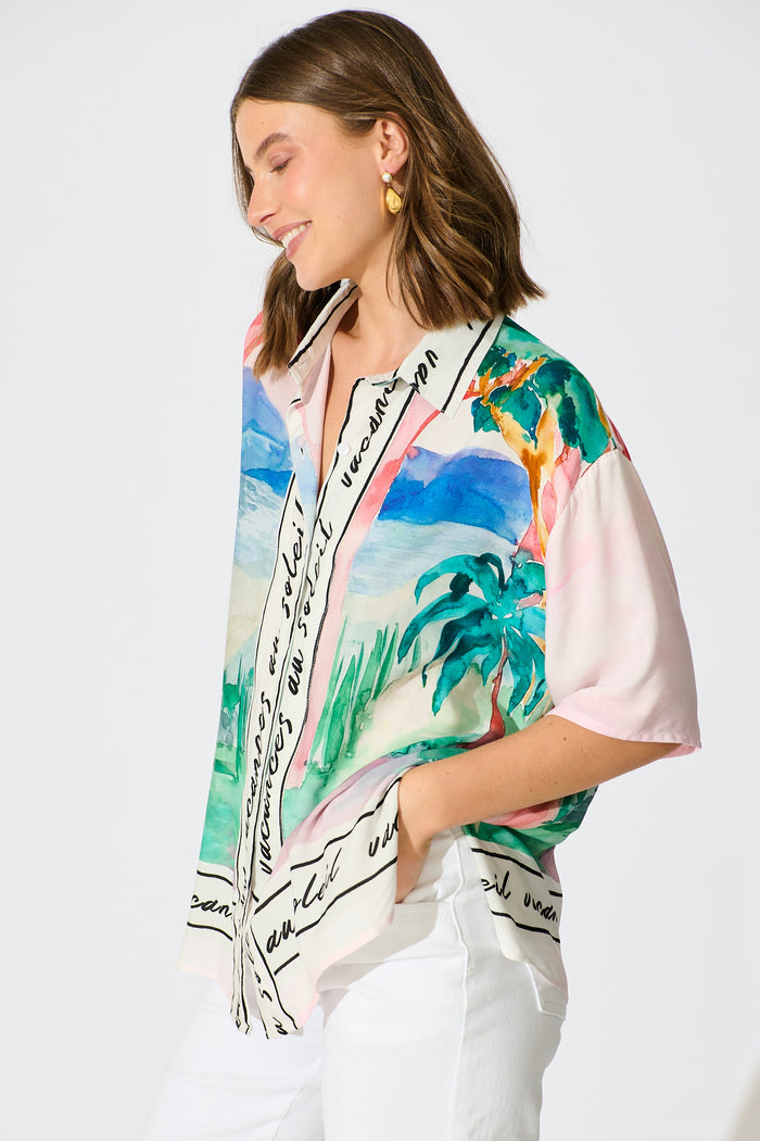 PRE ORDER Riviera Allure Shirt in Blush Multi Landscape Print side