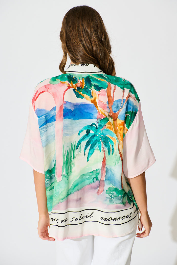 PRE ORDER Riviera Allure Shirt in Blush Multi Landscape Print back