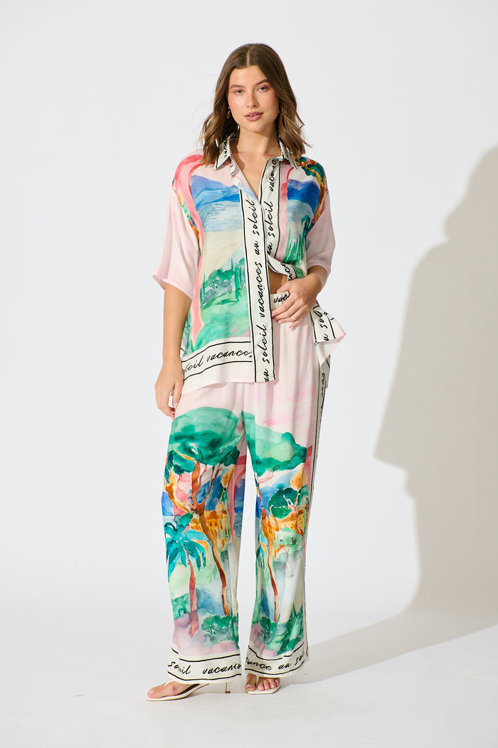 PRE ORDER Riviera Allure Shirt in Blush Multi Landscape Print full length