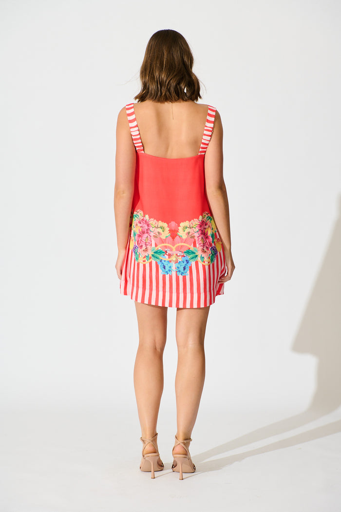 Bella Vita Sundress in Red Floral and Lemon Cotton Linen Blend back