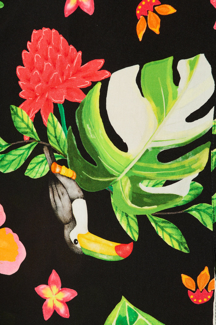 Aurelina Maxi Shirt Dress in Black Multi Print fabric