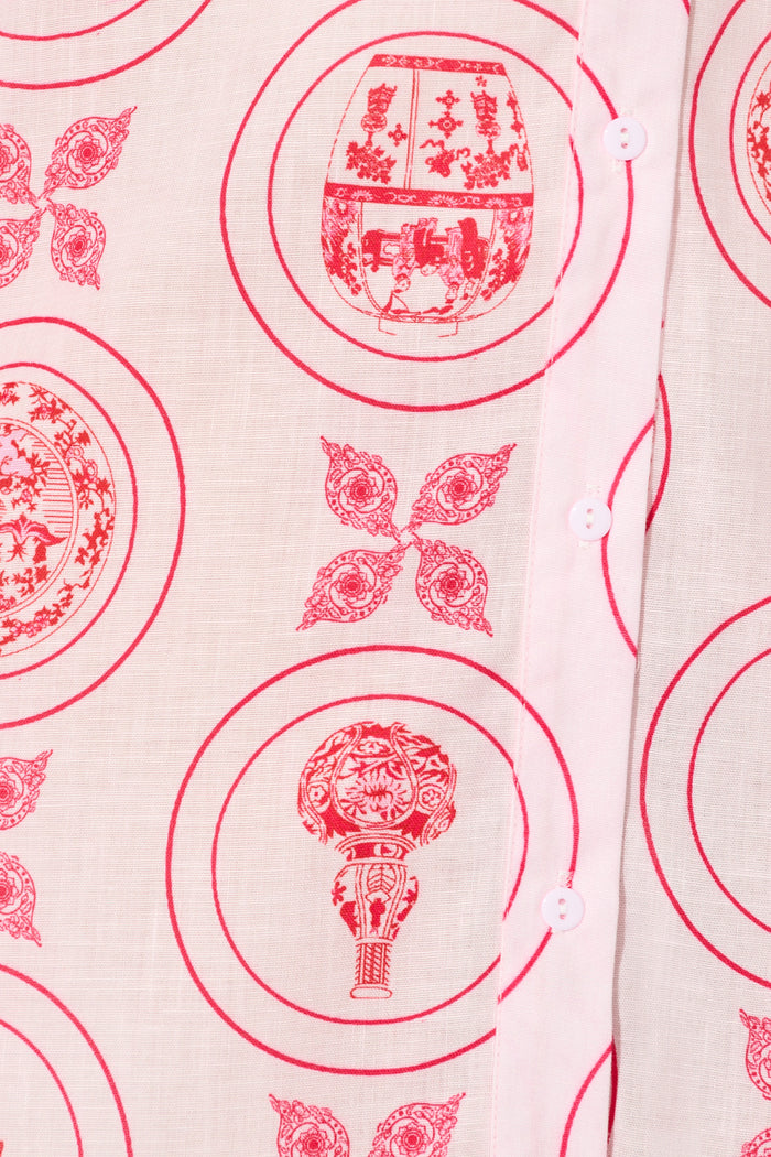 Brooks Shirt Dress in Pink Tiles Linen Blend fabric