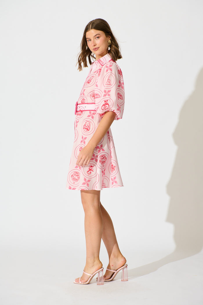 Brooks Shirt Dress in Pink Tiles Linen Blend side