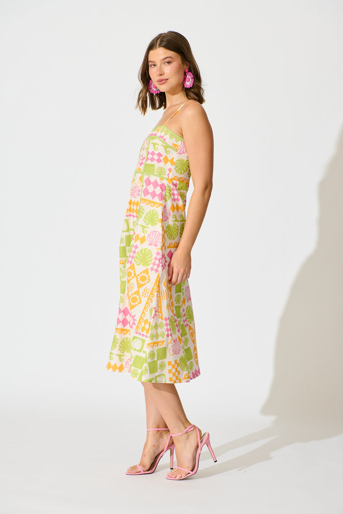 Amylee Midi Sundress in Multi Patchwork Print Cotton side