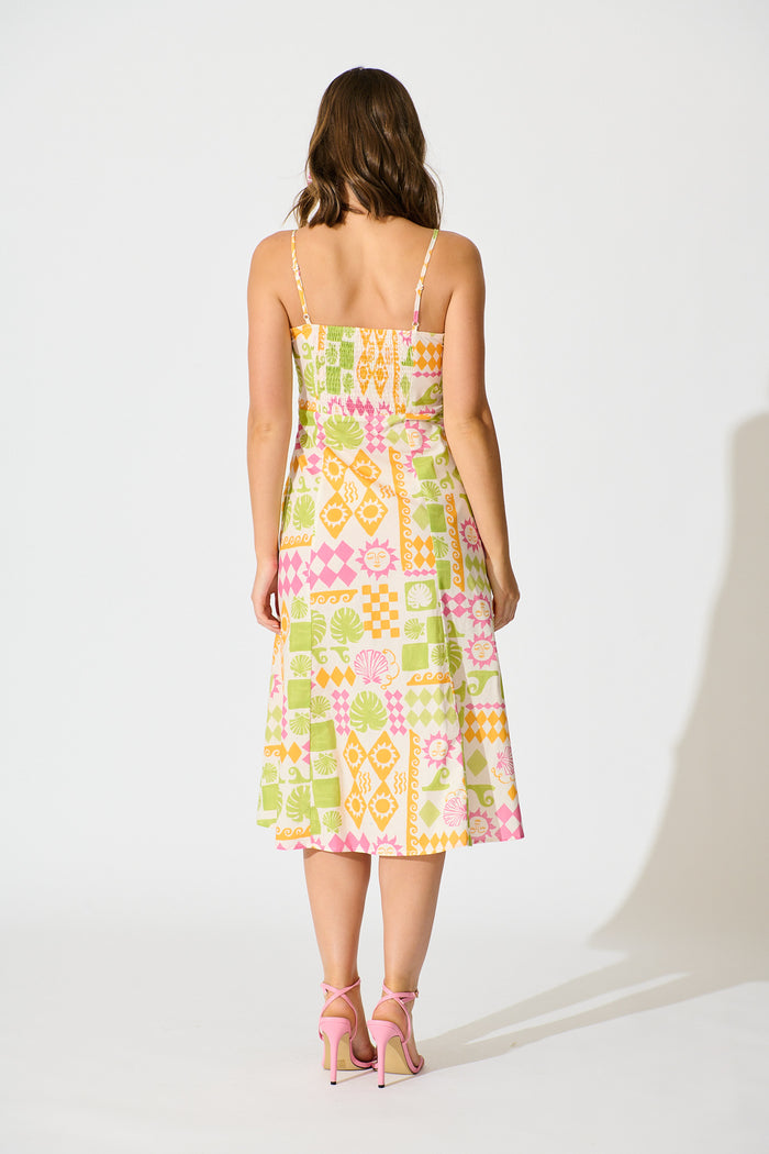 Amylee Midi Sundress in Multi Patchwork Print Cotton back