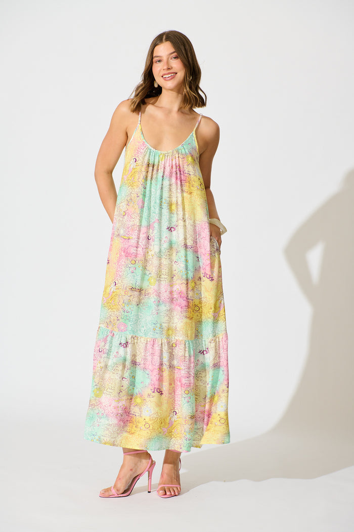 Jayne Maxi Sundress in Multi Patchwork Floral full length