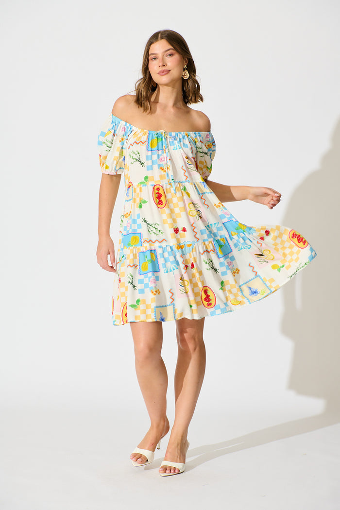 Sharanne Smock Dress in Multi Fruit Print full length