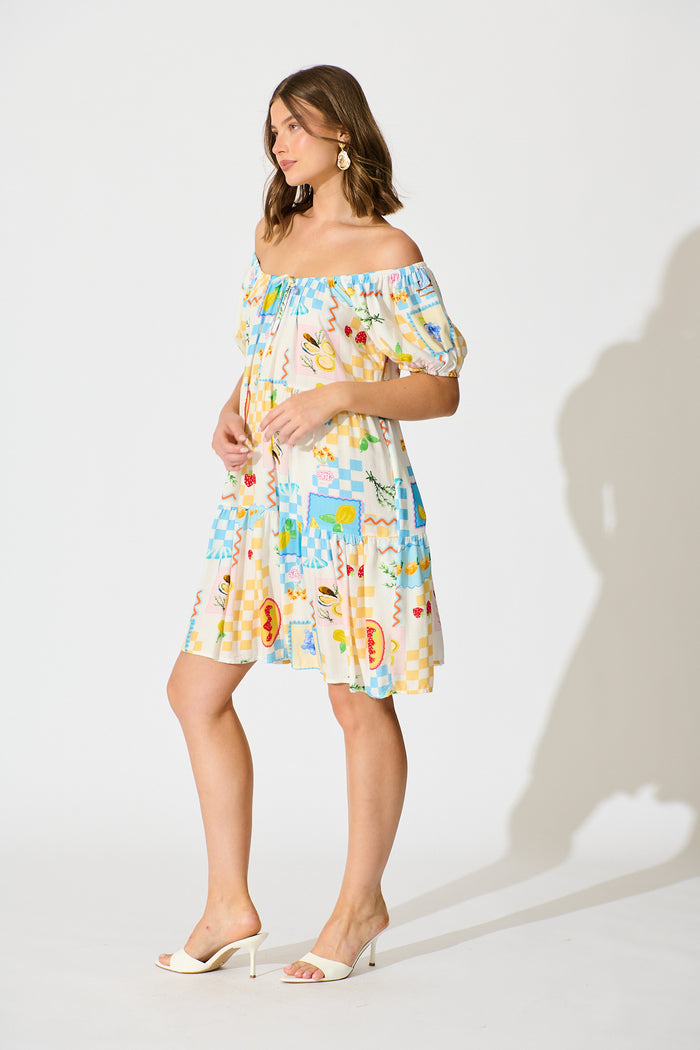 Sharanne Smock Dress in Multi Fruit Print side