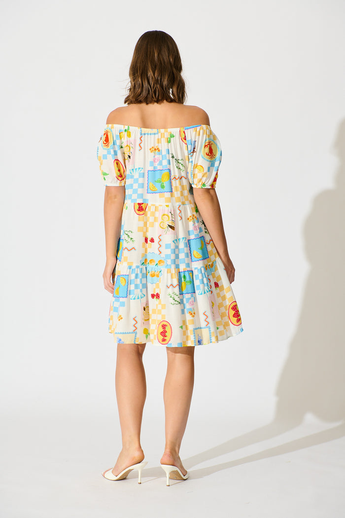 Sharanne Smock Dress in Multi Fruit Print back
