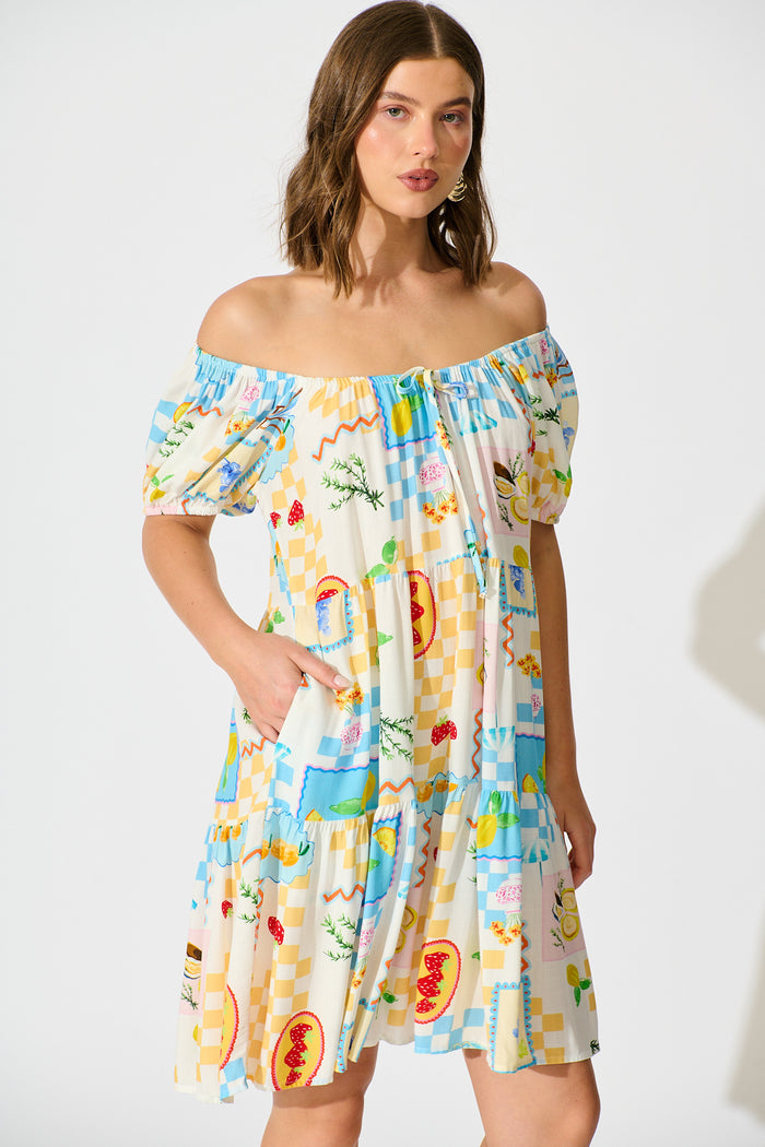 Sharanne Smock Dress in Multi Fruit Print front