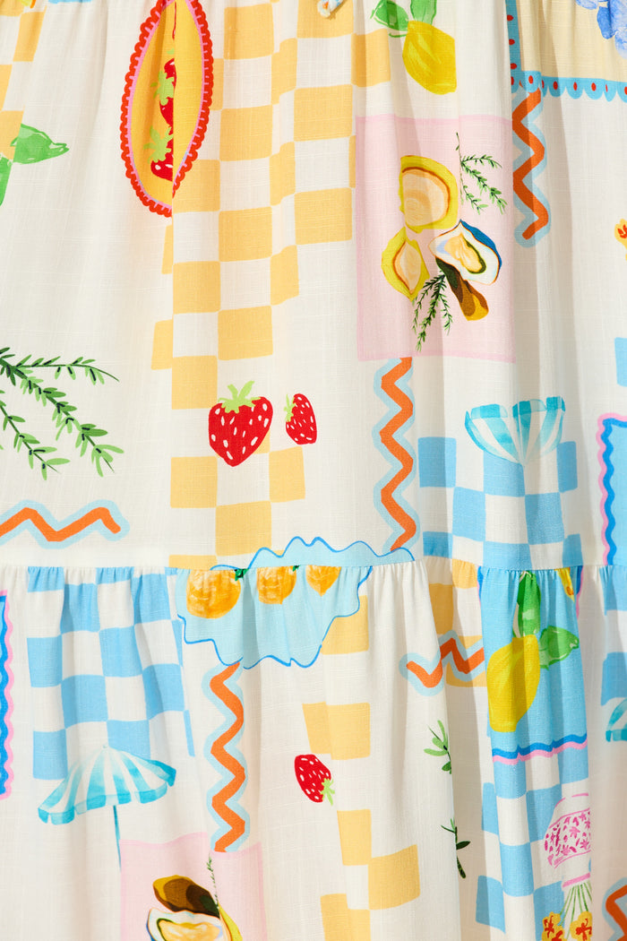 Sharanne Smock Dress in Multi Fruit Print fabric