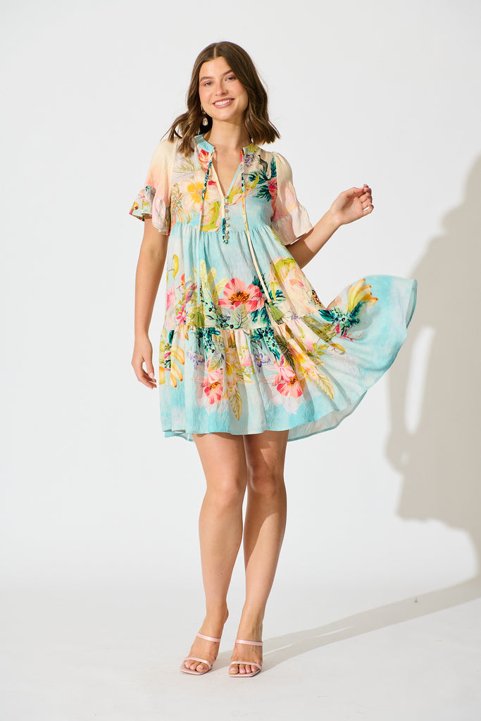 Whimsical Charm Smock Dress in Multi Tropical Floral Print full length