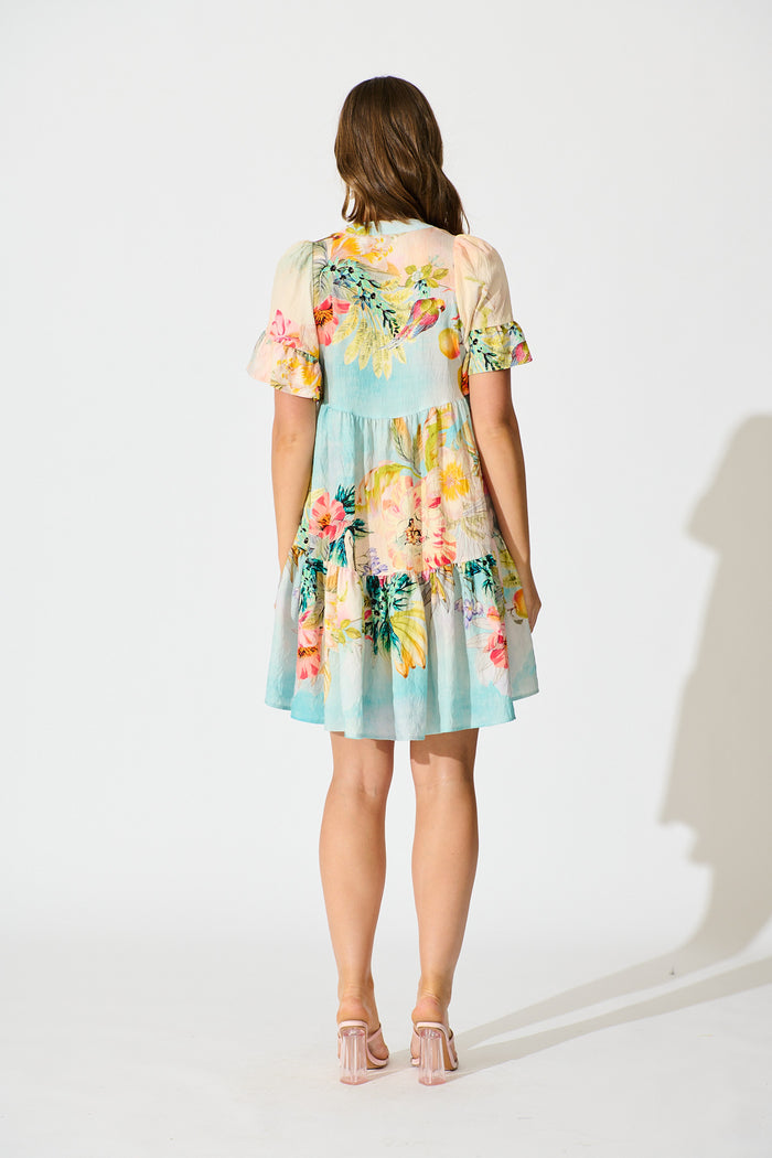 Whimsical Charm Smock Dress in Multi Tropical Floral Print back