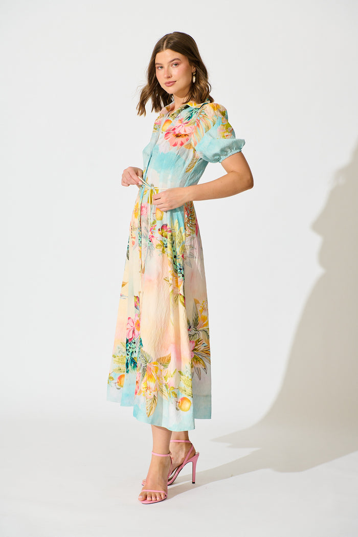 Sundrop Midi Shirt Dress in Multi Tropical Floral Print side