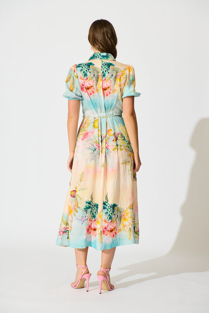 Sundrop Midi Shirt Dress in Multi Tropical Floral Print back