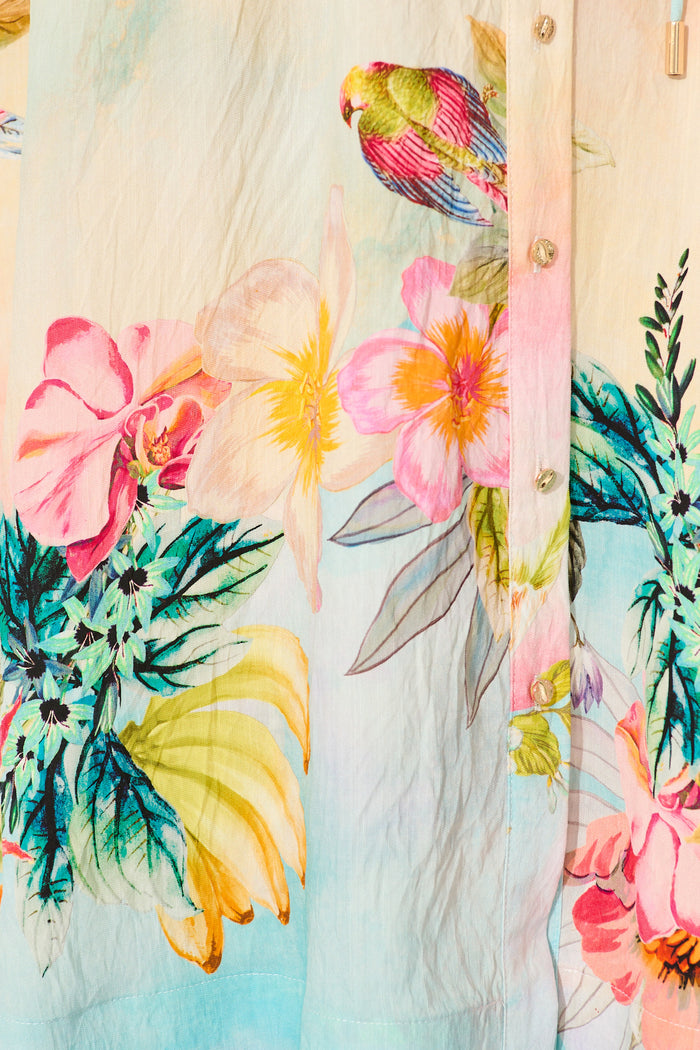 Sundrop Midi Shirt Dress in Multi Tropical Floral Print fabric