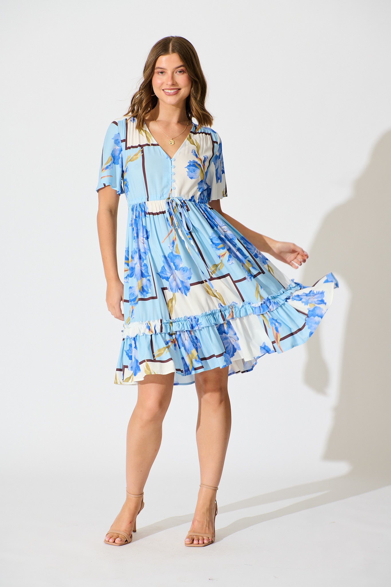 Tiley Dress in Blue Floral Print full length