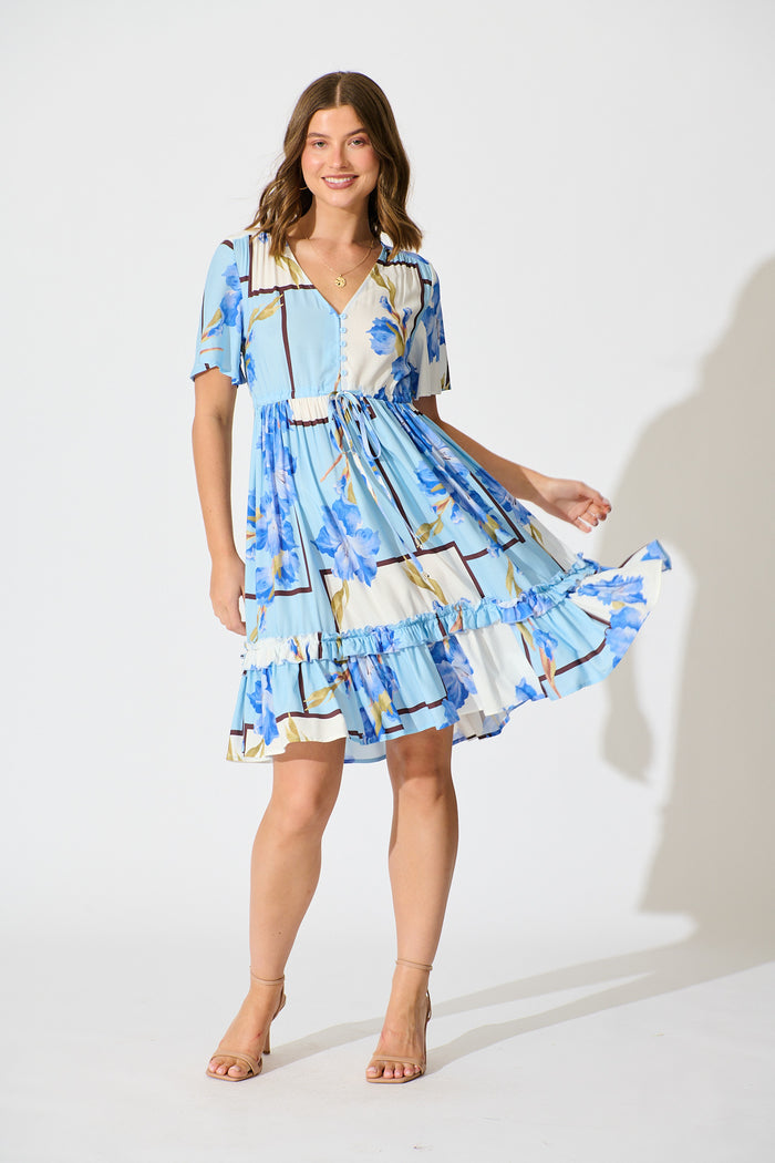 Tiley Dress in Blue Floral Print full length