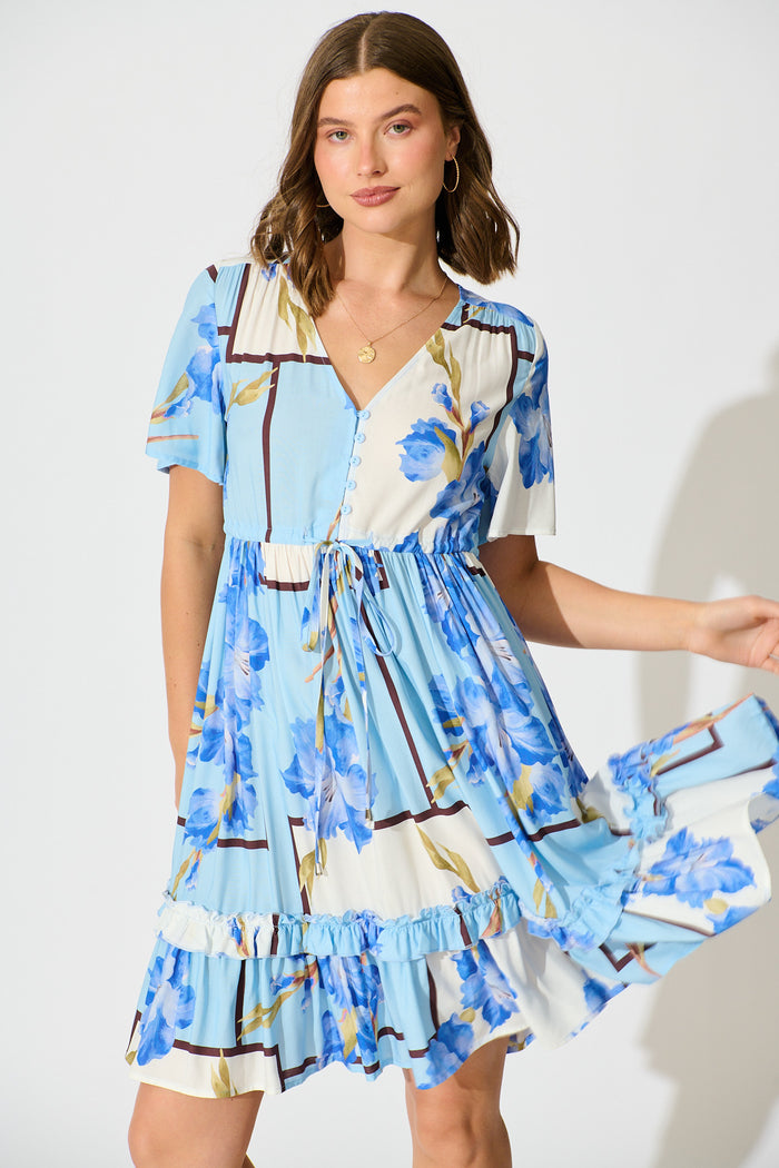 Tiley Dress in Blue Floral Print front