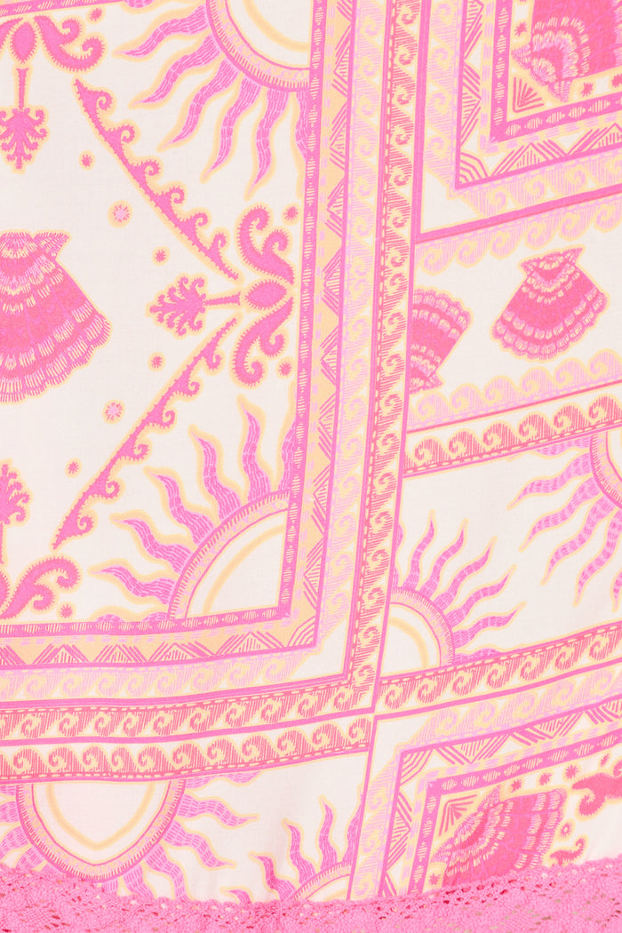 Lyanna Midi Dress in White with Multi Pink Print fabric