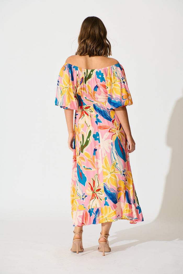Corali Maxi Dress in Pink with Multi Print back
