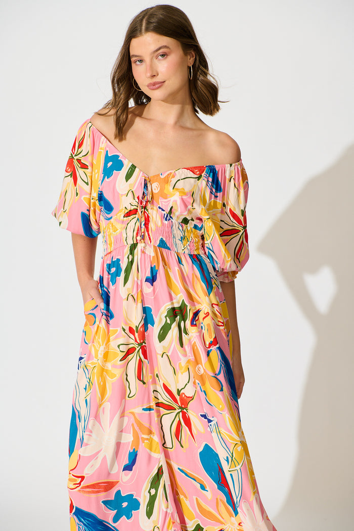 Corali Maxi Dress in Pink with Multi Print front