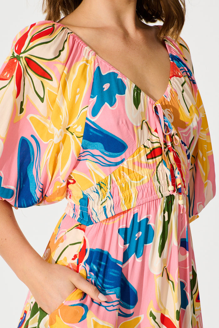 Corali Maxi Dress in Pink with Multi Print detail