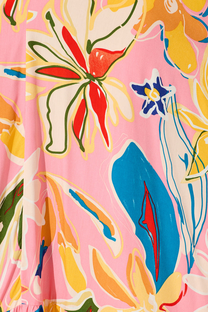 Corali Maxi Dress in Pink with Multi Print fabric