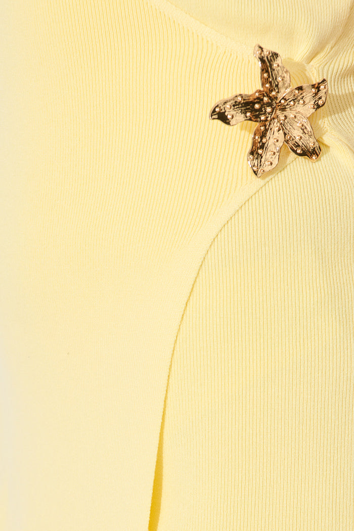 Sunlit Knit Wrap Dress in Yellow fabric
