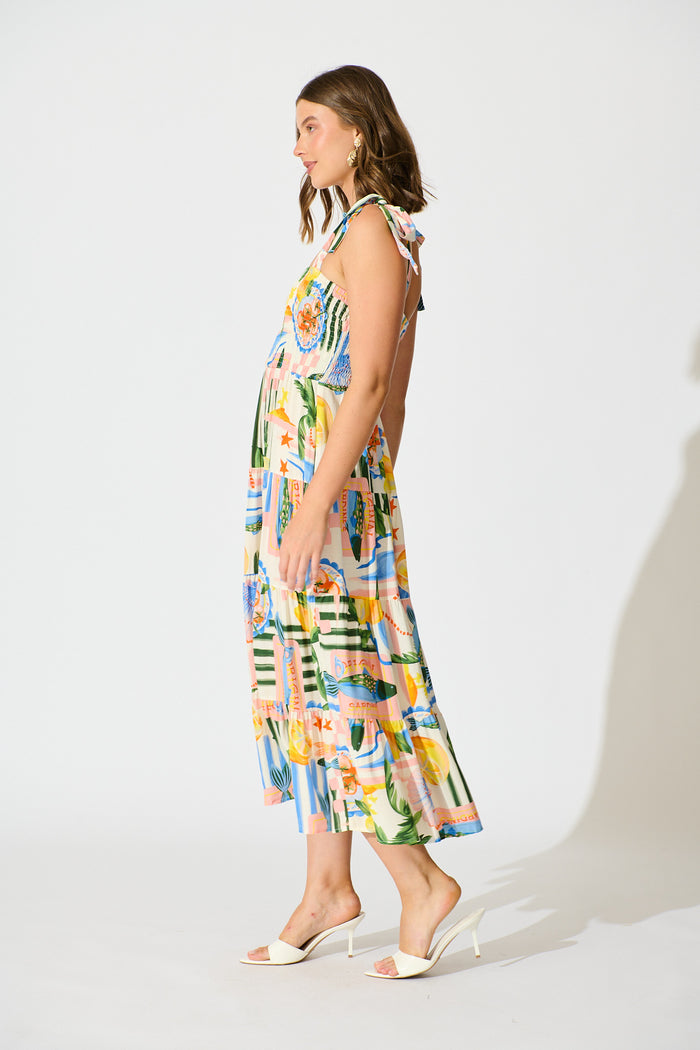 Imali Maxi Sundress in Cream with Multi Fruit Print side