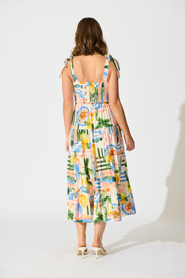 Imali Maxi Sundress in Cream with Multi Fruit Print back