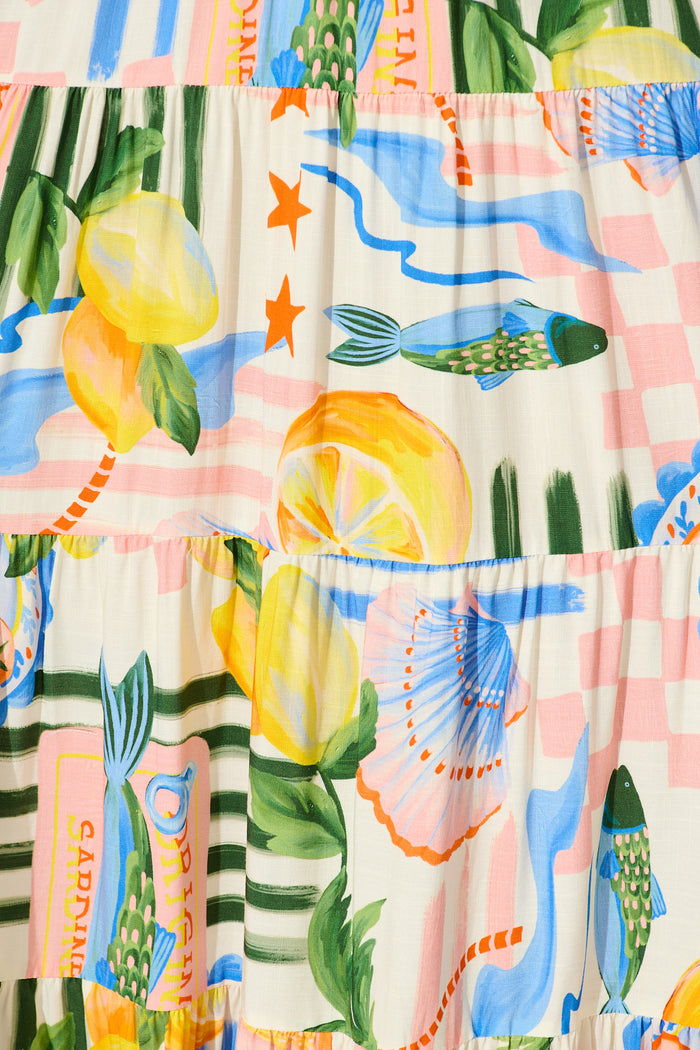 Imali Maxi Sundress in Cream with Multi Fruit Print fabric